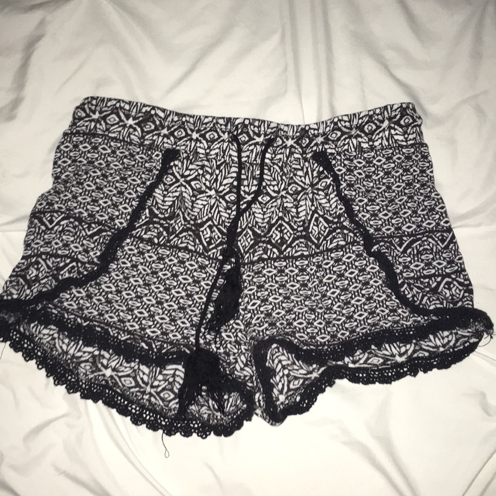 Short shorts with lace bottom